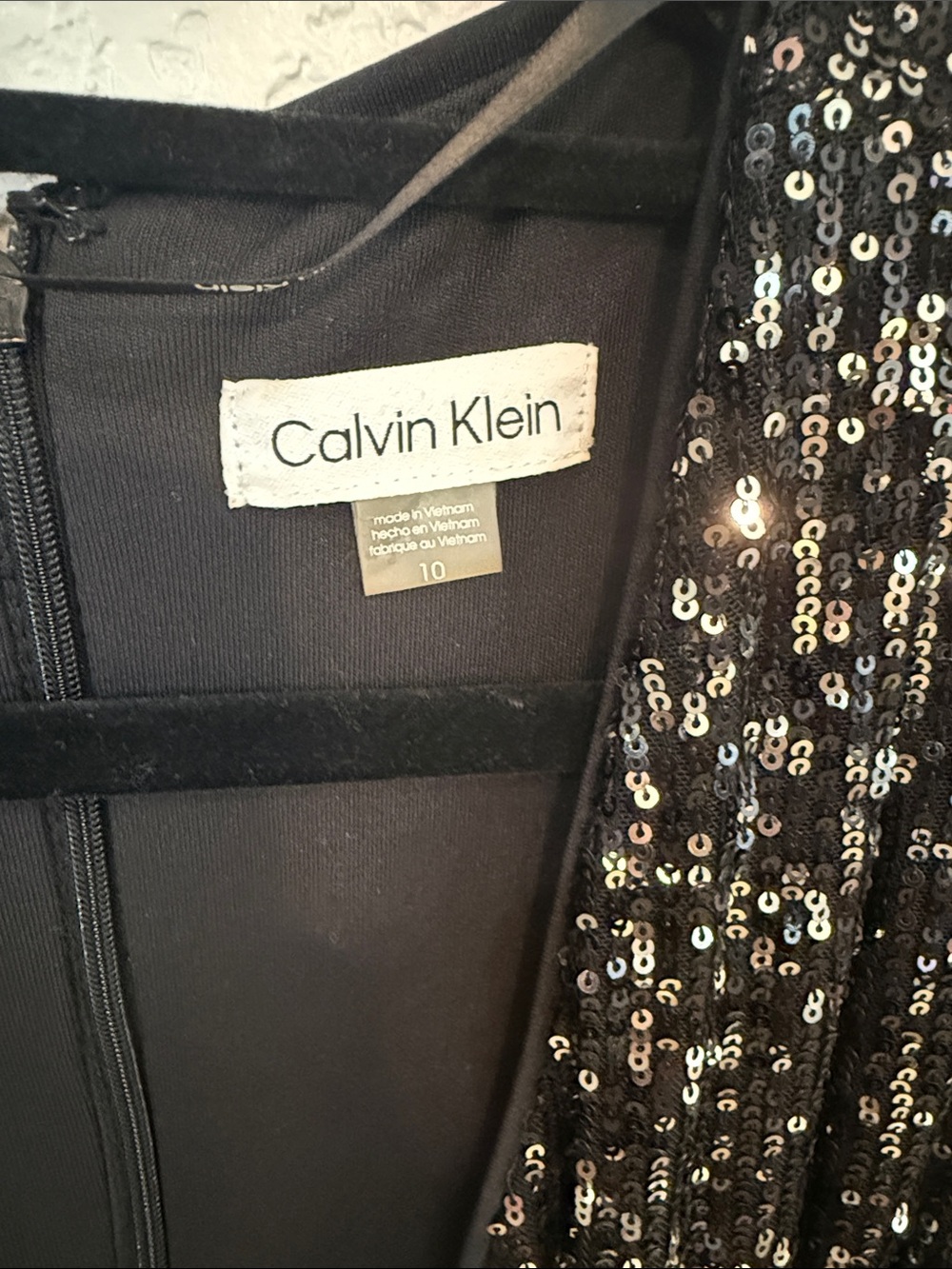 Calvin Klein Black Sequin Deep V Cocktail Dress - Picture 2 of 4